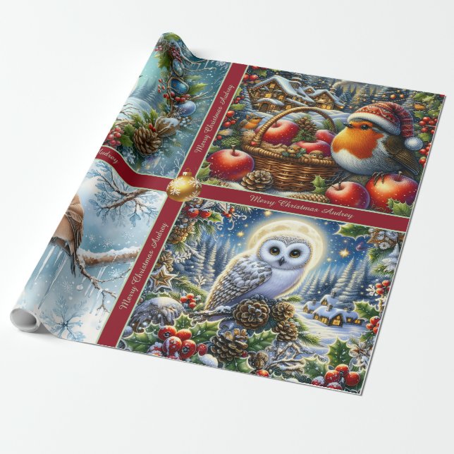 Beautiful Winter Birds Christmas Wrapping Paper Presentpapper (Utrullad)