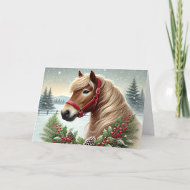 Beautiful Winter Horse with Wreath Helgkort
