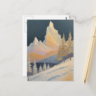 Beautiful Winter Trees and Mountains Snow Painting Vykort
