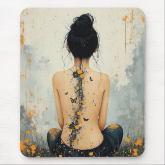 Beautiful Woman, Ink, Wildflowers and Butterflies Musmatta