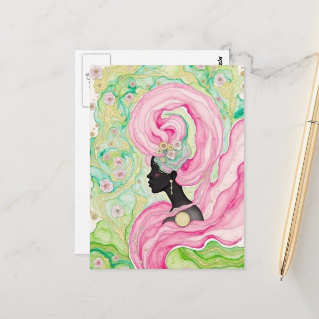 Beautiful Woman With Pink Hair Vykort (Fram/Back In Situ)