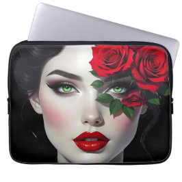 Beautiful Woman with Red Rose Laptop Fodral