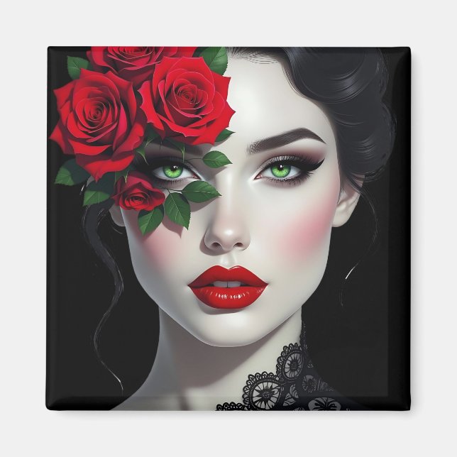 Beautiful Woman with Red Rose Magnet (Framsidan)