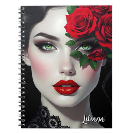 Beautiful Woman with Red Rose Personalized Anteckningsbok