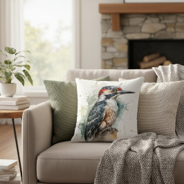 Beautiful woodpecker sitting on a wooden pole kudde