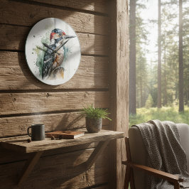 Beautiful woodpecker sitting on a wooden pole stor klocka