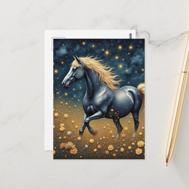 Beautiful Year of the Horse in meadow  Vykort (Fram/Back In Situ)