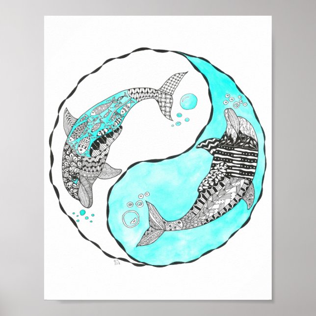 Beautiful Yin and Yang Dolphins Poster 8" x 10" (Framsidan)