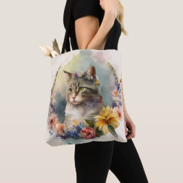 BEAUTIFULLA VATTENFÄRGER AV GRÅTT TABBY KATT TYGKASSE