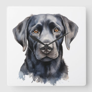 BEAUTIFULLT BLACK LABRADOR RETRIEVER HUND FYRKANTIG KLOCKA