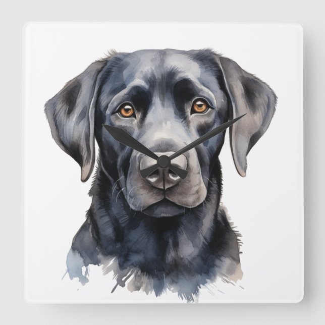 BEAUTIFULLT BLACK LABRADOR RETRIEVER HUND FYRKANTIG KLOCKA (Framsida)