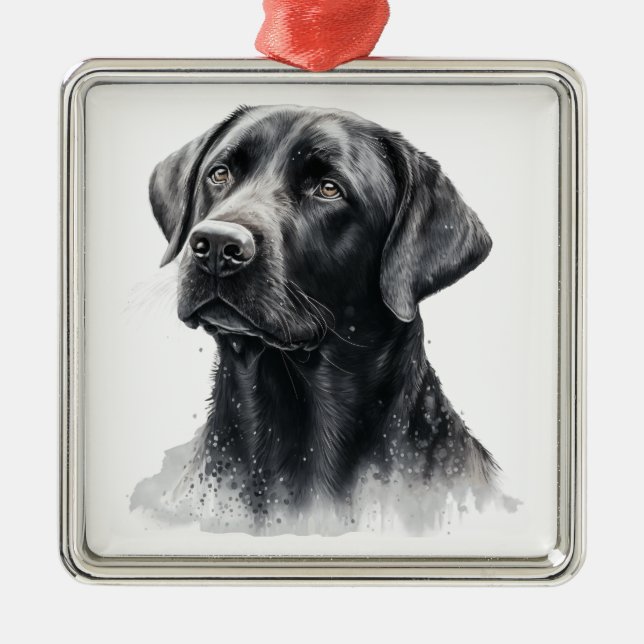 BEAUTIFULLT BLACK LABRADOR RETRIEVER HUND JULGRANSPRYDNAD METALL (Framsidan)