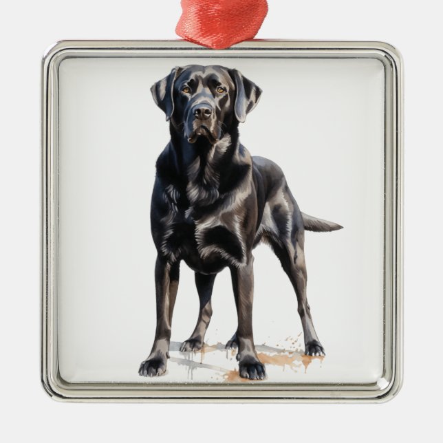 BEAUTIFULLT BLACK LABRADOR RETRIEVER HUND JULGRANSPRYDNAD METALL (Framsidan)