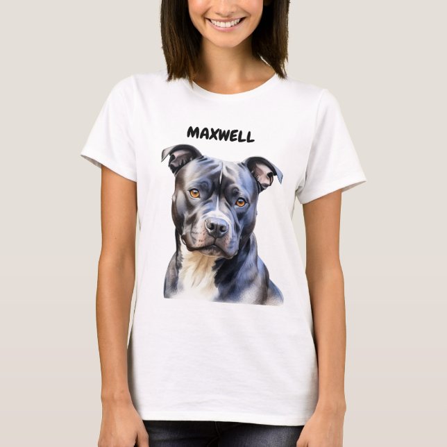 BEAUTIFULLT BLACK OCH VITPIT BULL TERRIER-HUND T SHIRT (Framsida)