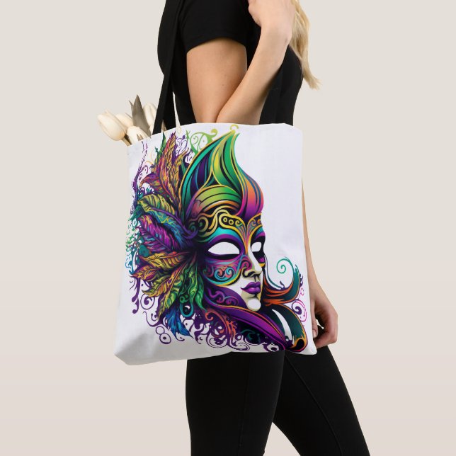 BEAUTIFULLT FÄRGAD MARDI GRAS MASK TYGKASSE (Närbild)