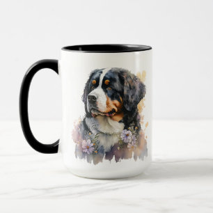 BEAUTIFULLT VATTENFÄRG BERNESE MOUNTAIN HUND MUGG