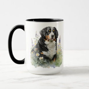 BEAUTIFULLT VATTENFÄRG BERNESE MOUNTAIN HUND MUGG