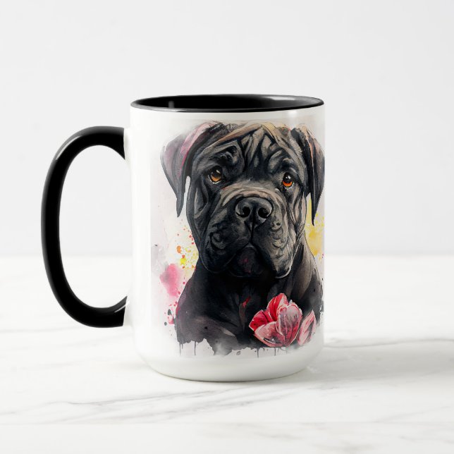 BEAUTIFULLT VATTENFÄRG GRÅTT KÄPP CORSO HUND ANSIK MUGG (Vänster)