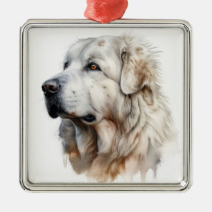 BEAUTIFULLT VATTENFÄRG VITA UNDERBARA PYRENEES HUN JULGRANSPRYDNAD METALL