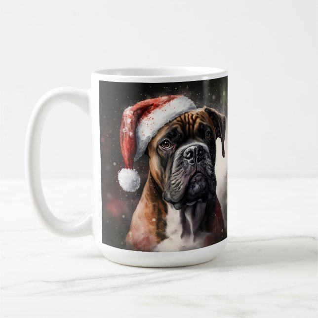 BEAUTIFULLT VATTENFÄRGBOXER HUND CHRISTMAS KAFFEMUGG (Vänster)