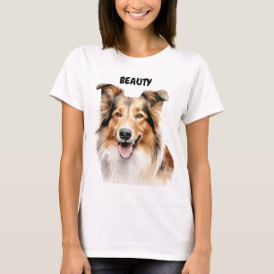 BEAUTIFULLT VATTENFÄRGFÄRG HUND ANSIKTE T SHIRT