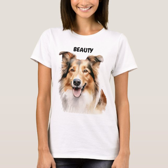 BEAUTIFULLT VATTENFÄRGFÄRG HUND ANSIKTE T SHIRT (Framsida)