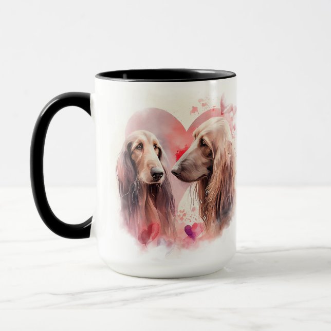 BEAUTIFULLT VATTENFÄRGPAIR FÖR AFGHAN HOUND HUNDAR MUGG (Vänster)