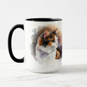 BEAUTIFULLT VATTENFÄRGSKALICO CAT ANSIKTE MUGG