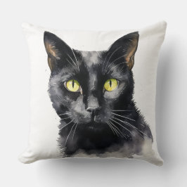 BEAUTIFULLT VATTENFÄRGSVART CAT ANSIKTE KUDDE