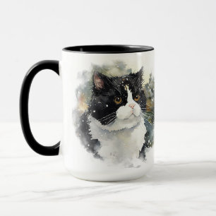 BEAUTIFULLT VATTENFÄRGSVART VITT TUXEDO CAT MUGG