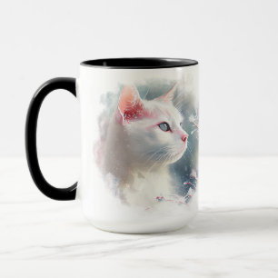 BEAUTIFULLT VATTENFÄRGVITT KATT MED BLUE ÖGON MUGG