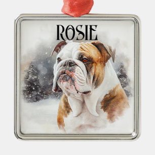 BEAUTIFULLT VATTENKOLOR BULLDOG ANSIKTE JULGRANSPRYDNAD METALL