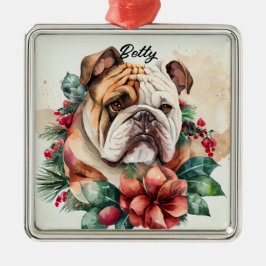 BEAUTIFULLT VATTENKOLOR SNOWY BULLDOG HUND ANSIKTE JULGRANSPRYDNAD METALL