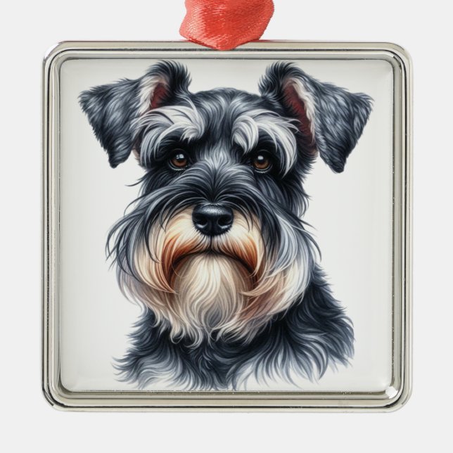 BEAUTIFULLT VATTERCOLOR SCHANUZER PUPPY HUND JULGRANSPRYDNAD METALL (Framsidan)