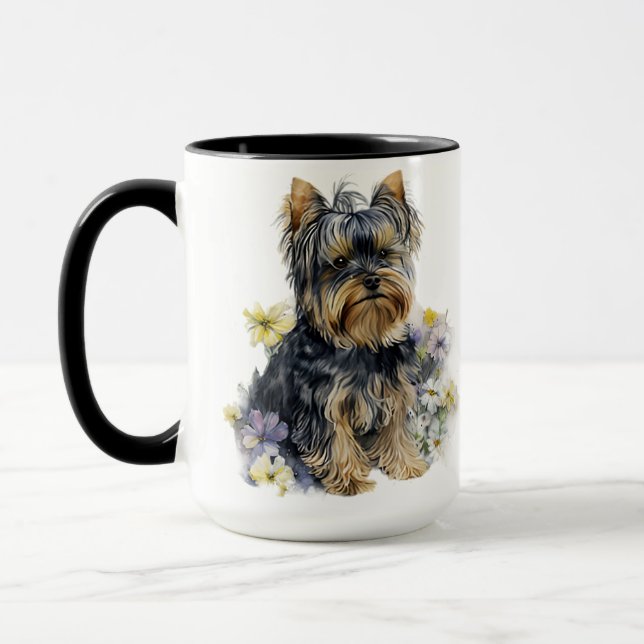 BEAUTIFULLT VATTERCOLOR YORKSHIRE TERRIER HUND MUGG (Vänster)