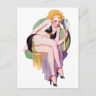 BEAUTIFULLT VINTAGE PIN GIRL POSTCARD VYKORT