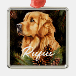 BEAUTIFULLT WINTER GOLDEN RETRIEVER HUND JULGRANSPRYDNAD METALL