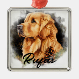 BEAUTIFULLT WINTER GOLDEN RETRIEVER HUND JULGRANSPRYDNAD METALL