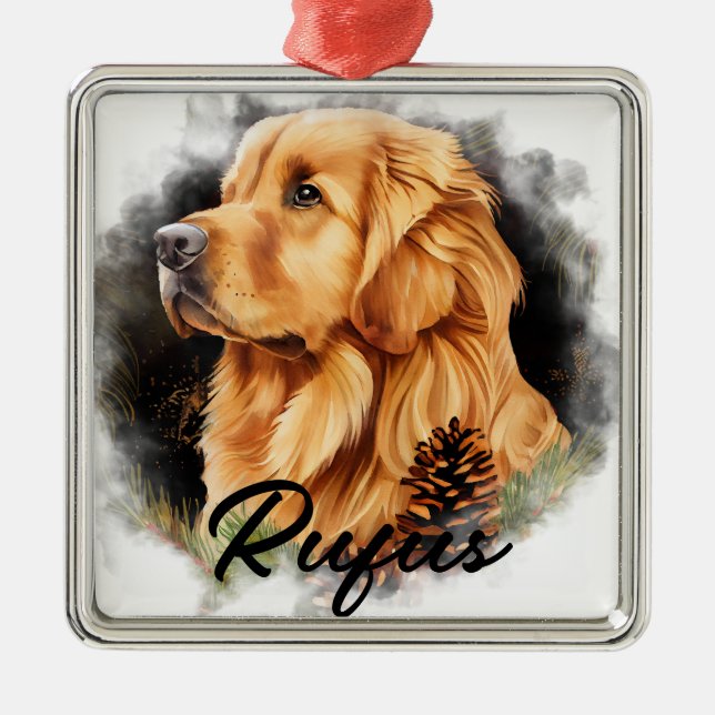 BEAUTIFULLT WINTER GOLDEN RETRIEVER HUND JULGRANSPRYDNAD METALL (Framsidan)