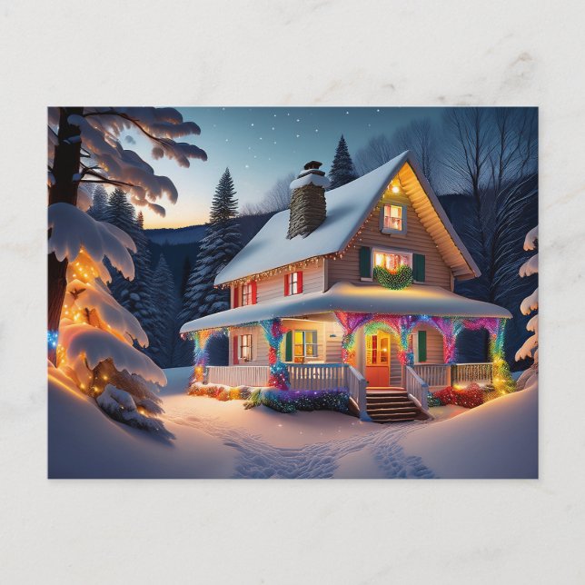 Beautifully Decorated Christmas House Postcard Helg Vykort (Framsida)