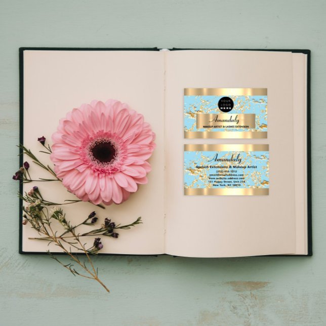 Beautique Shop Blue guld Marble Glitter Mode Visitkort (Gold Marble Glitter Fashion Beautique Shop Blue Business Card)