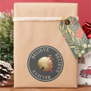 Beautiufl BELIEVE Jingle Bell jul jul Runt Klistermärke
