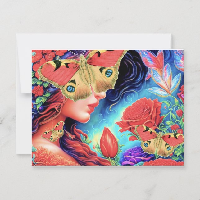 "Beautopi" Butterfly ART Vacker Surreal Woman Inbjudningar (Framsida)