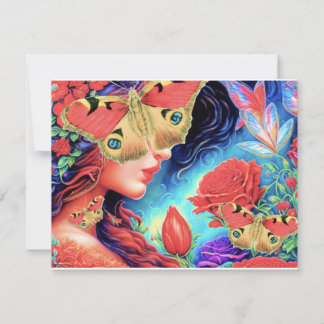 "Beautopi" Butterfly ART Vacker Surreal Woman Inbjudningar