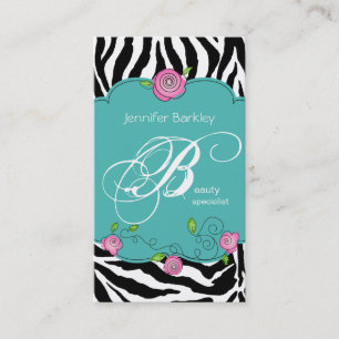Beauty Affärskort Zebra Ro Salon Rosa Blue Visitkort