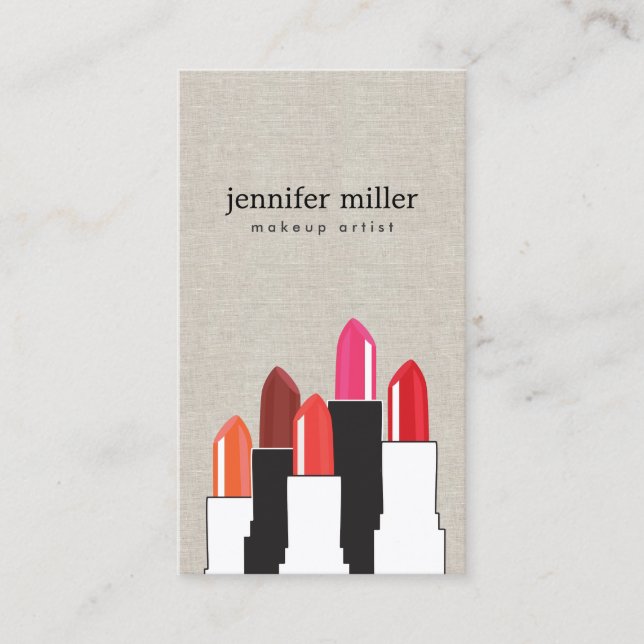 Beauty and Lipstick Collage on Faux Linen Visitkort (Framsida)