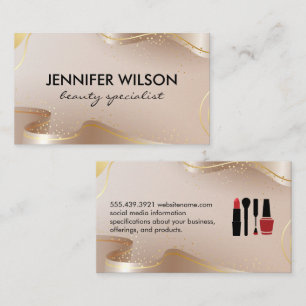 Beauty and Makeup Guld Beige Ribbon Visitkort