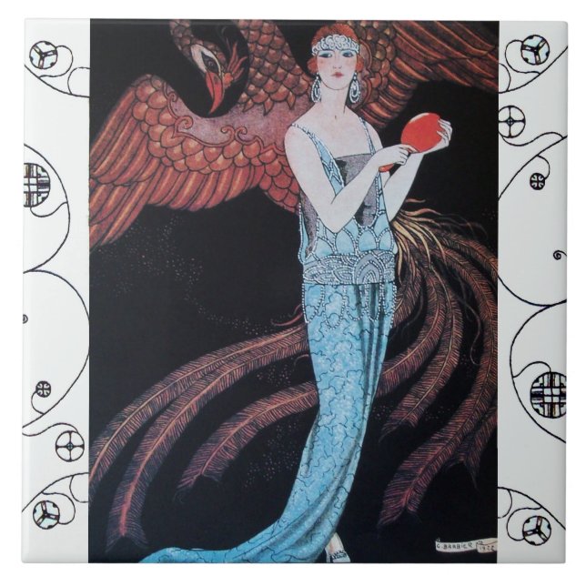 BEAUTY AND PHOENIX Art Deco Woman Fashion Kakelplatta (Framsidan)