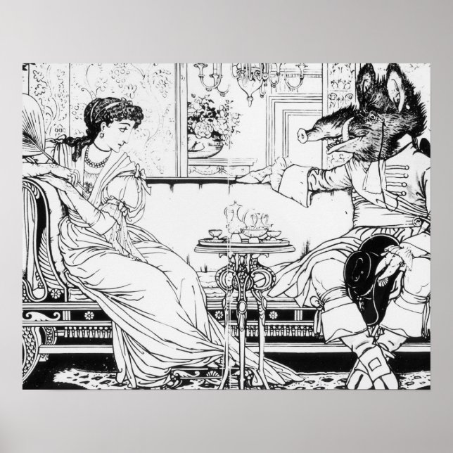 Beauty and the Beast, 1874 (litho) (b/w bild) Poster (Framsidan)