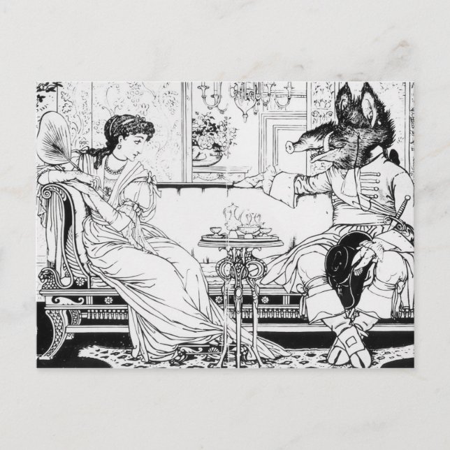 Beauty and the Beast, 1874 (litho) (b/w bild) Vykort (Framsida)